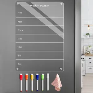9"x13" Clear Weekly Meal Planner   Board,  Dry Erase Board for Fridge,  Week Calendar for Refrigerator Includes 6 Colors Markers