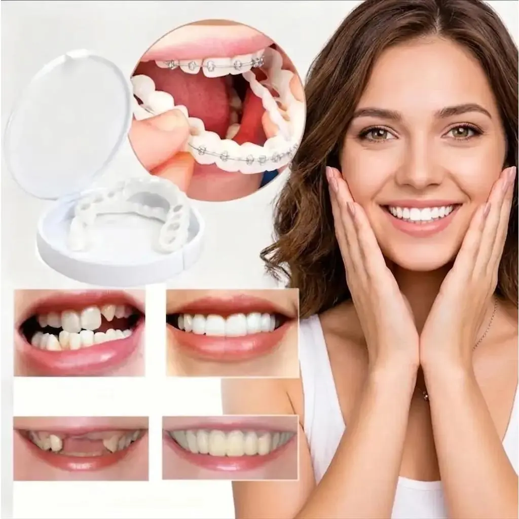 Instant Cosmetic Smile Cover for Gaps & Stains, [3 PACK] Temporary Teeth Repair Kit, Adjustable Snap-On Veneers, Reusable Solution