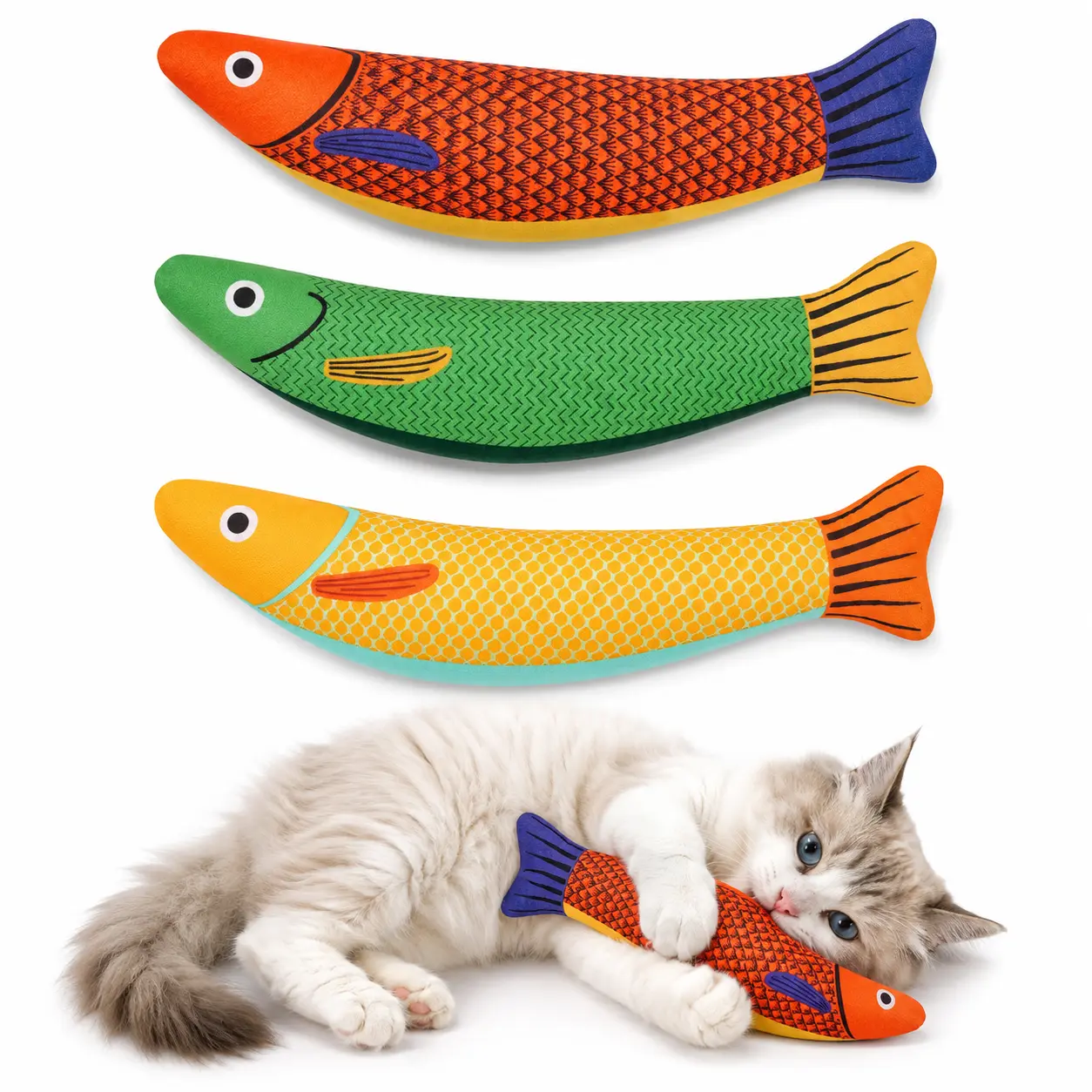 Catnip Saury Fish Toys for Cats and Kittens, Soft Durable Interactive Crinkle Kick and Chew Toys, Great Teething Toy to Relieve Boredom for Indoor Adult Cats and Kittens, Ideal Cat Gifts Suitable for All Cat Breeds for Daily Entertainment