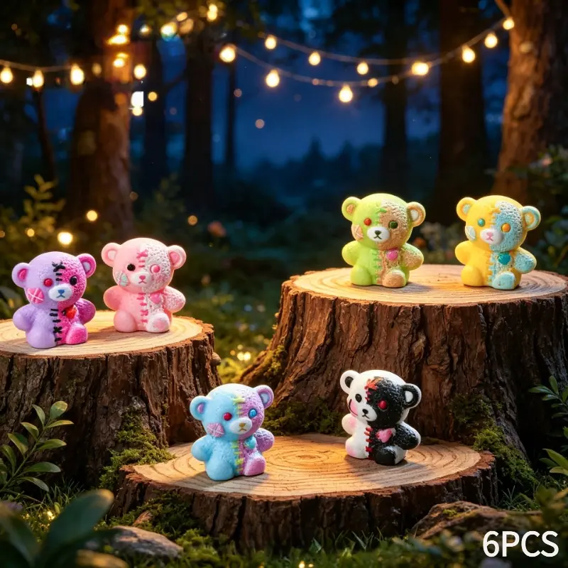 6-piece multi-color resin bear statues, suitable for tabletop decorations, bear dolls, wedding party decorations, doll houses, miniature landscapes, can be used as Valentine's Day gifts, Christmas gifts, graduation gifts - resin bear ornaments
