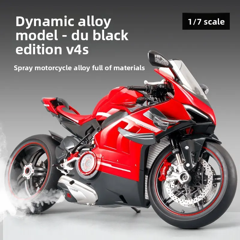 New Alloy Cast Motorcycle Model, Smoke Exhaust, Key Start, Lighted, Shock Absorber, Steering, Rear Wheel, Collectible Toy Car Model(Various alloy locomotives. Choose any one you like.)