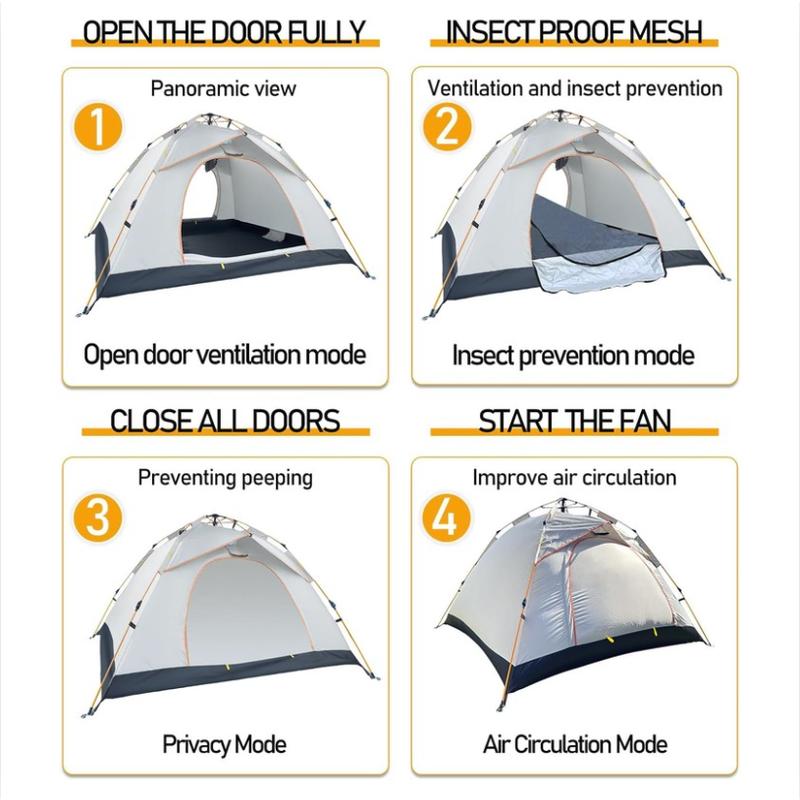 3-4 Person Instant Pop Up Tent - Waterproof Mesh Window 3s Setup for Camping Hiking Backpacking