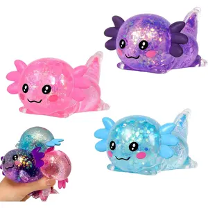 Axolotl Squishy Stress Relief Cute Glitter Squishes Axolotl 3 Pack | Slow-Rising Fidget Sensory Axolotl Squishy Toy for Kids&Adults Anxiety Relief, Fun Collectible Squishy Animal