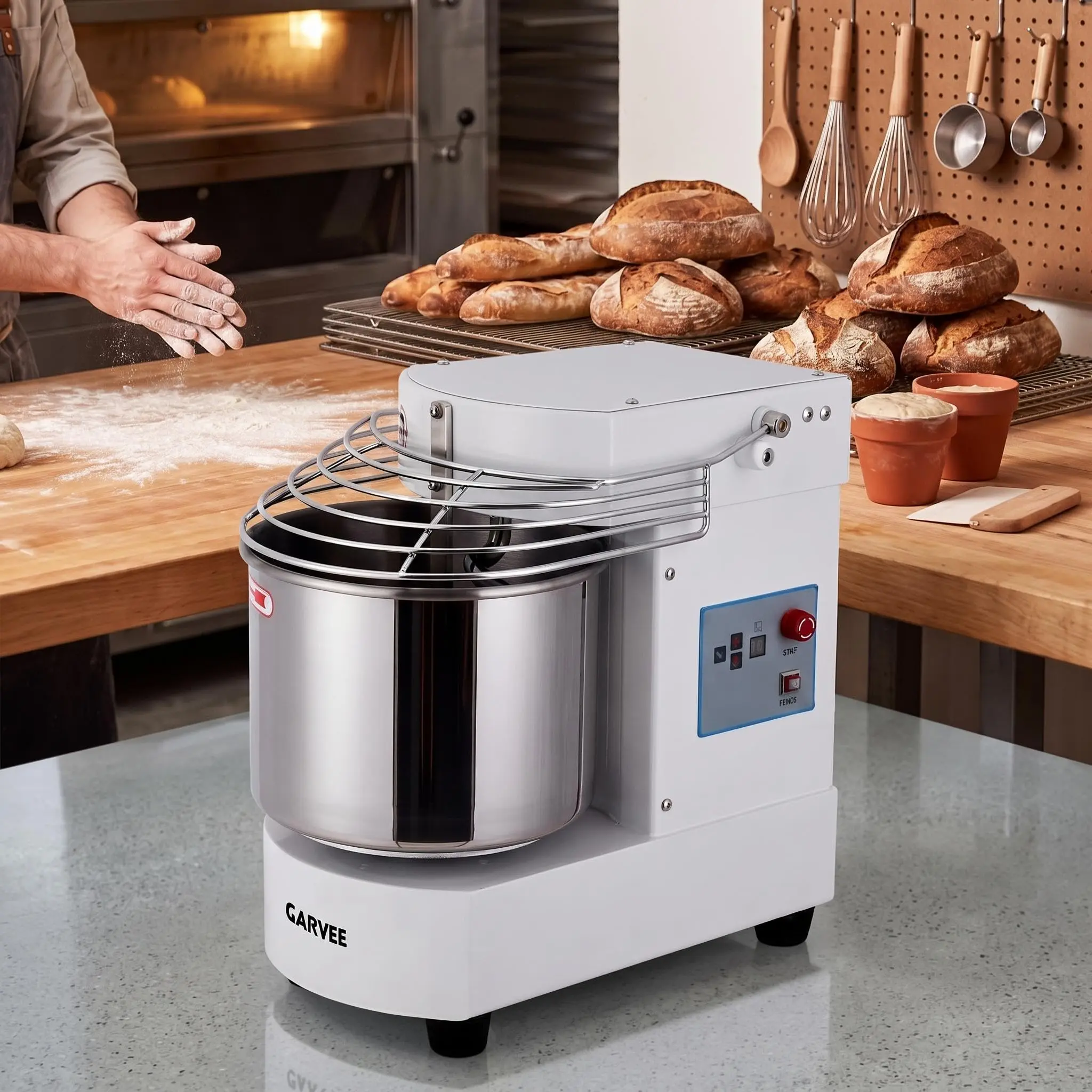 Garvee Commercial Food Mixer, 10.5 Qt Touch Screen Dough Mixer Machine with Timer, Security Shield, 650W Dual Rotating Dough Kneading Machine Food-grade Stainless Steel Bowl for Restaurant Bakery
