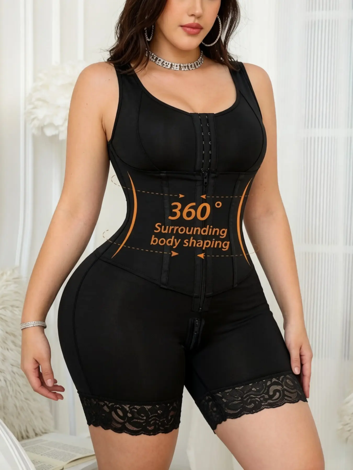 1 Count Women's Butt Lifting & Tummy Control Shapewear Bodysuit, Colombian Shapewear, Fajas, High Compression Zipper Shapewear Jumpsuit, Lace Trim Shapewear, Full Body Shaper, Comfortable Compression Bodysuit, Perfect For Home Relaxation & Daily Errands