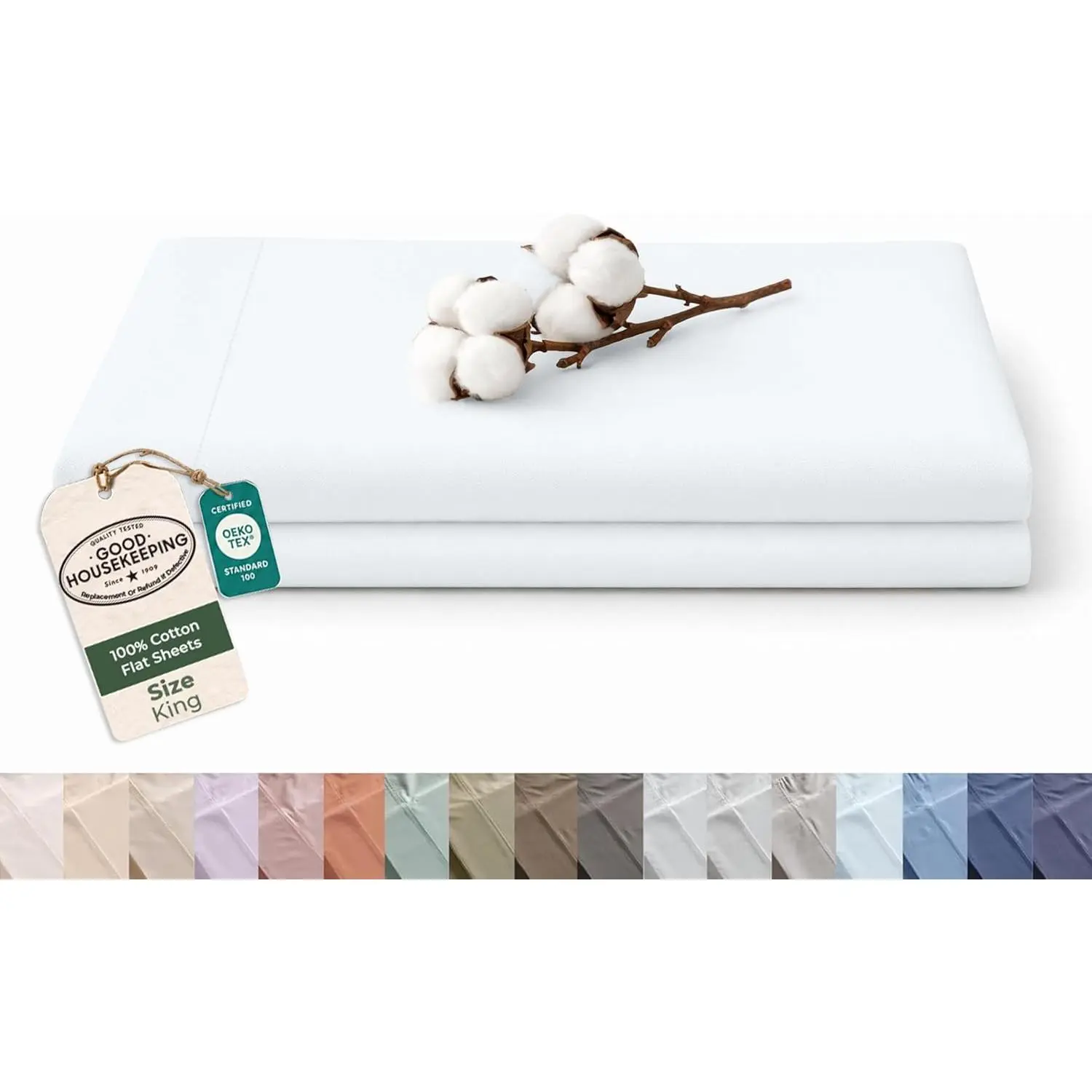 100% Organic Cotton King Size Flat Sheet - Percale Top Sheet - Lightweight & Super Soft White Bed Sheet Only (105" x 102", White)Gift