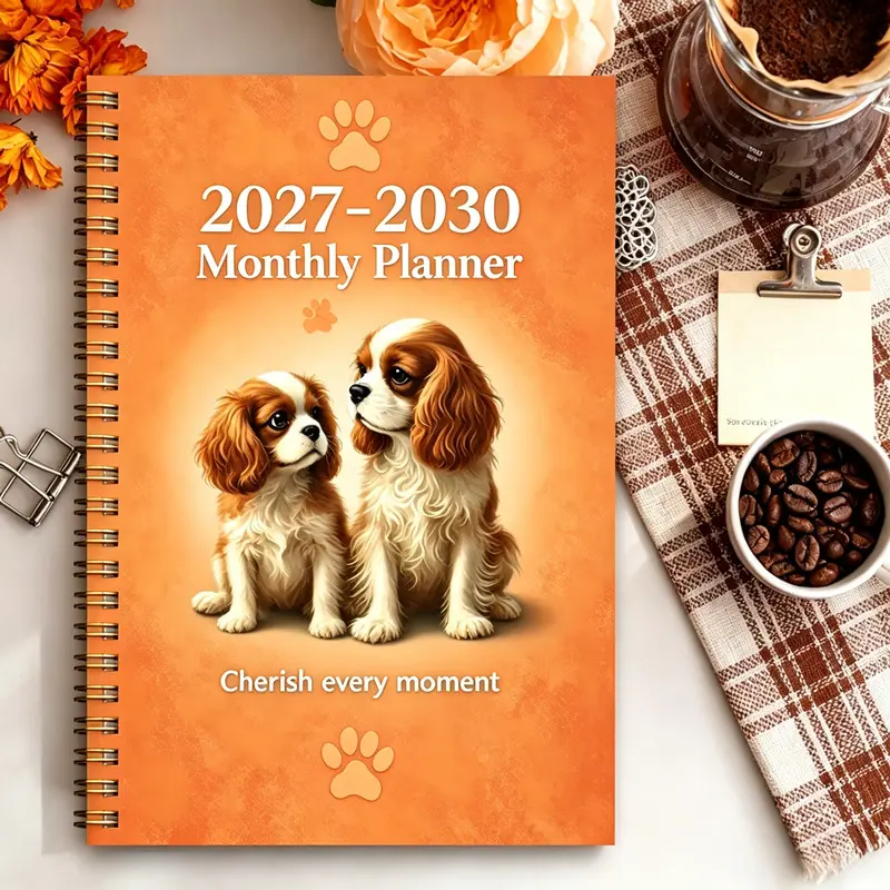 2027-2030 Monthly Planner/Calendar - January 2027 to December 2030, 4-year monthly planner, multi-colored fun dog-themed cover notebook, yearly calendar planning, monthly tabs, 48-month calendar, 5.5 x 8.3 inches thick paper, elastic cover, durable double