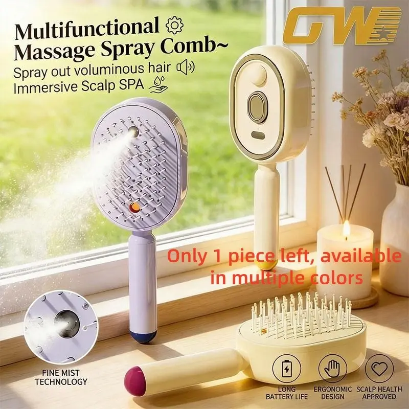 Electric Massage Comb with Air Cushion, Vibrating Scalp Massager, Anti-Tangle Hair Brush, Dry and Wet Use, Hair Care Tool