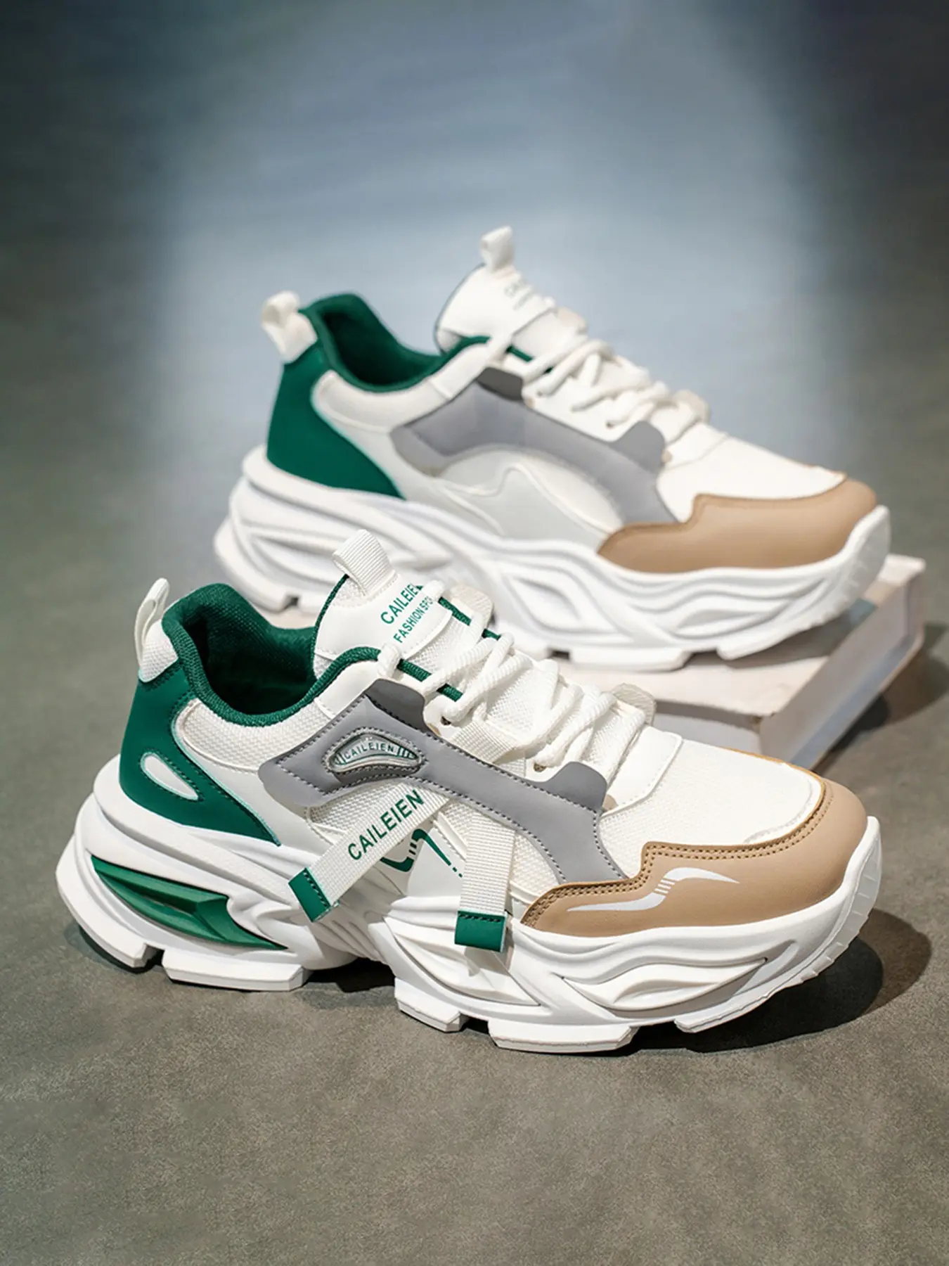 Thick Sole Dad Shoes, Anti-Slip Height Boost, Patchwork, Casual Streetwear, Breathable Mesh Leather, All Seasons