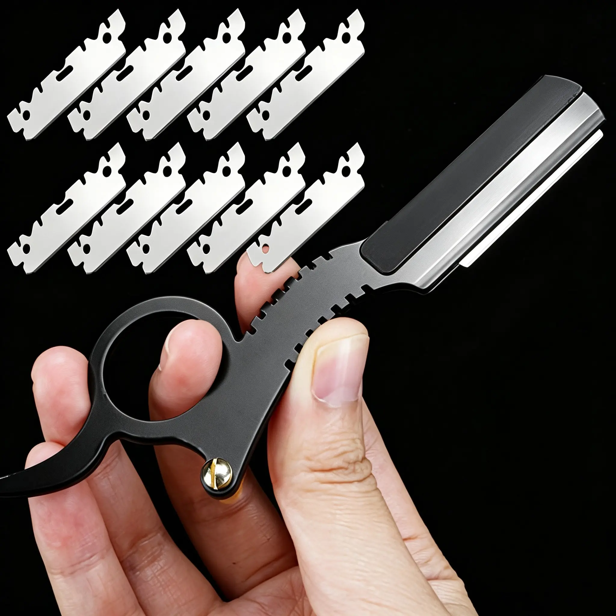 Men's Straight Edge Razor Set, Includes 10 Stainless Steel Blades, Classic Retro Design, Ideal for Hair Trimming, Shaving, Brow Grooming, Salon Use, Straight Razors, Shaving Tool