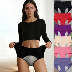 Plus Size Women's Mid High Waist Period Underwear, Breathable Hole Design, Front & Back Leak Proof Menstrual Panties, Soft Comfortable Daily Sanitary Underwear
