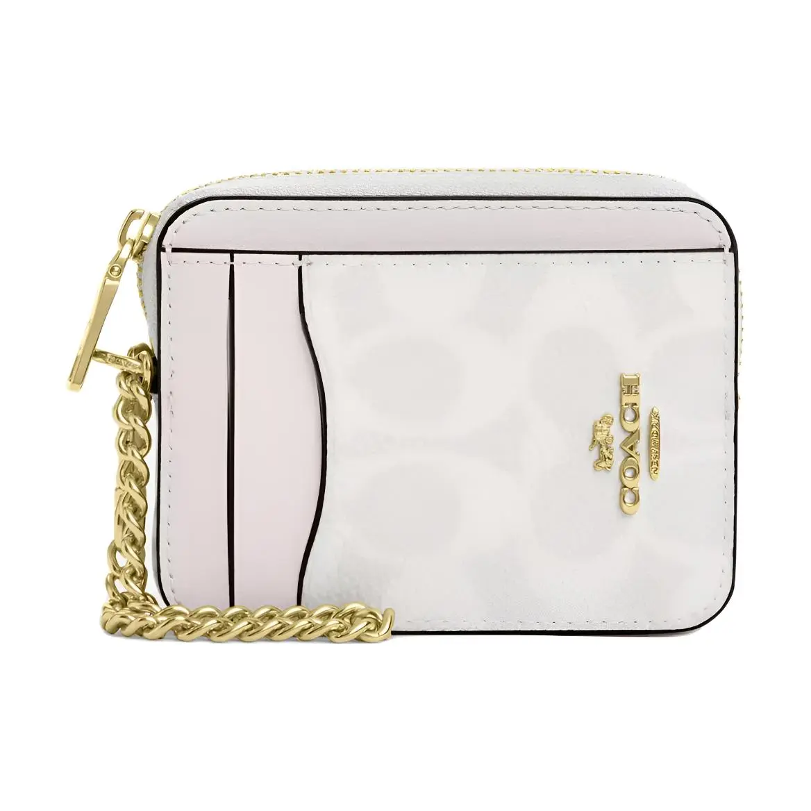 Coach Silver Metallic Logo Coated Canvas Card Holder for Women, Classic Style in White