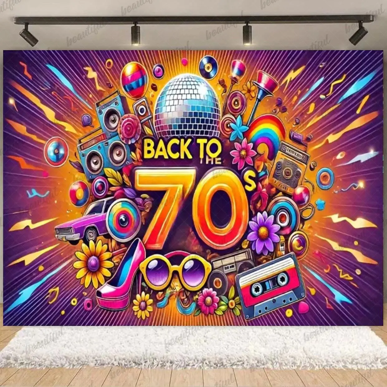 Retro Disco Dance Club Backdrop Party Background Cloth, Stage Light Ball Tapestry Wall Hanging Photography Background Premium Polyester Fabric, Party Celebration Decor, Studio Setup, Night Event Prop, Music Background Decoration