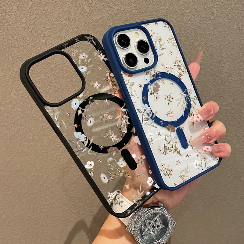 Magnetic Protective Case for iPhone 17 16 E Pro Max 15 Plus 14 13 12 11 XS XR, Girly Neutral Floral Design | Shockproof, Silicone, Stylish, Trendy, and Scratch Resistant
