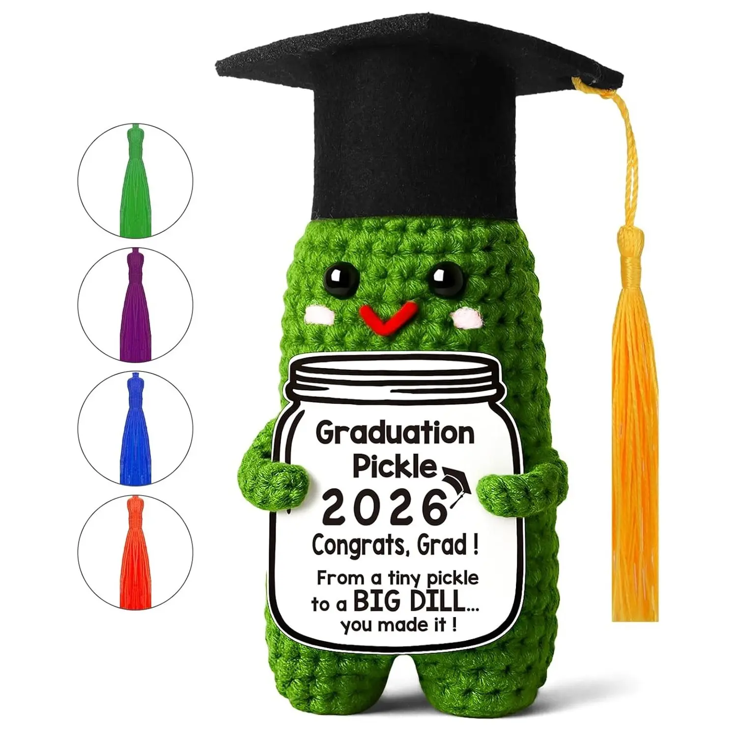 Unique Crochet Gift, Humorous Graduation Gherkin 2026 Decor, Handmade Crochet Keepsake for Best Friends, Teachers, and Craft Lovers, Quote Desktop Ornament for Emotional Support, Encouragement & Graduation Party Decoration