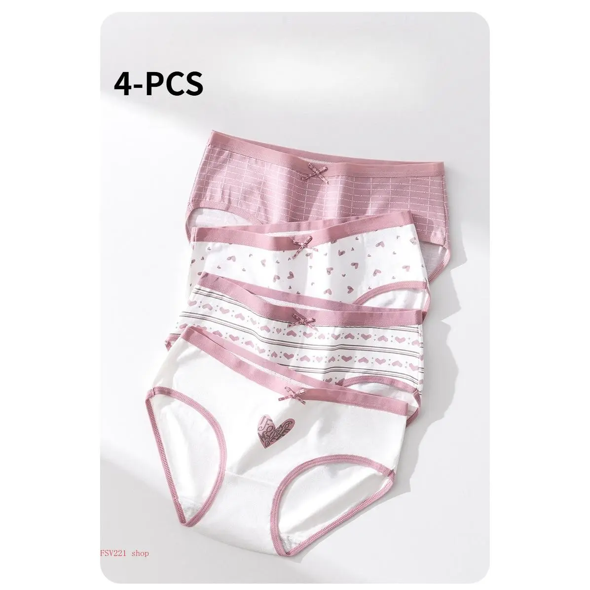 Women's Cute Mid-Rise Briefs with Heart Print & Polka Dots, 4-Pack Soft Cotton Underwear for Everyday Wear campingessentials, Mid-Rising, School Wear