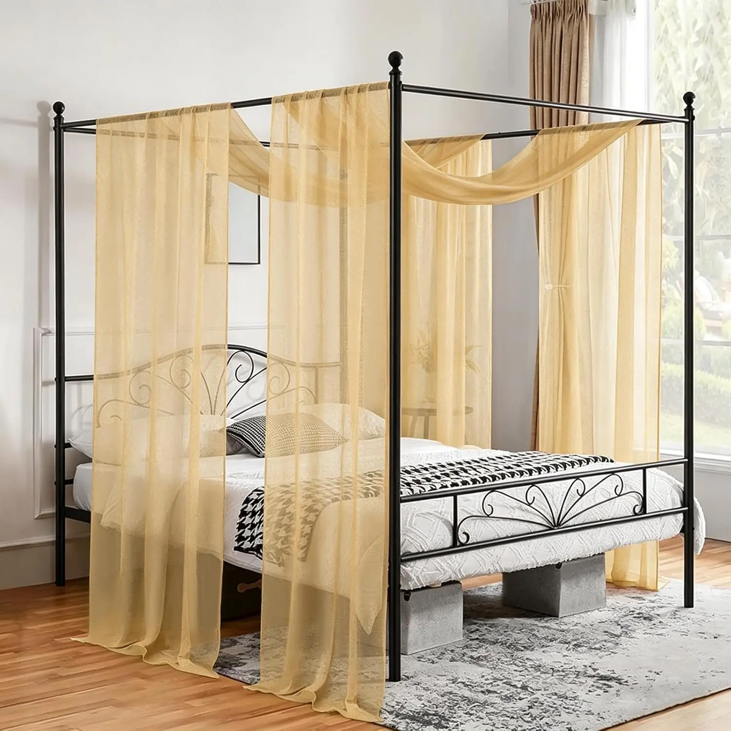 2 Panels Curtains Camel Bed Curtains 55" x 216" Bed Scarf for Full/Queen Bed Frame,Queen Bed Curtains,Sheer Bed Curtains Drapes Bed Tulle