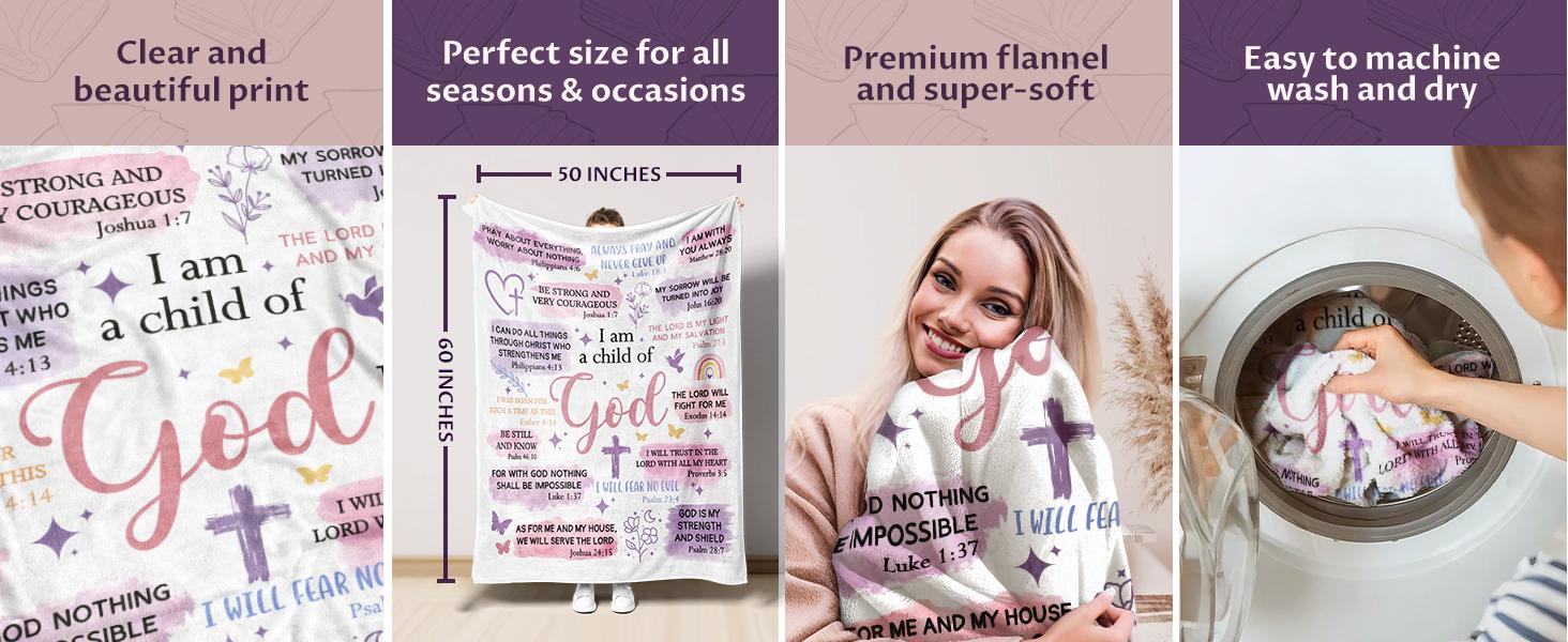 Baptism Gifts for Girl, I Am a Child of God Blanket, Christian Gifts for Women Birthday, Teen Girl Gifts Trendy Stuff, Inspirational Confirmation & First Communion Gifts for Girls(50 * 60)