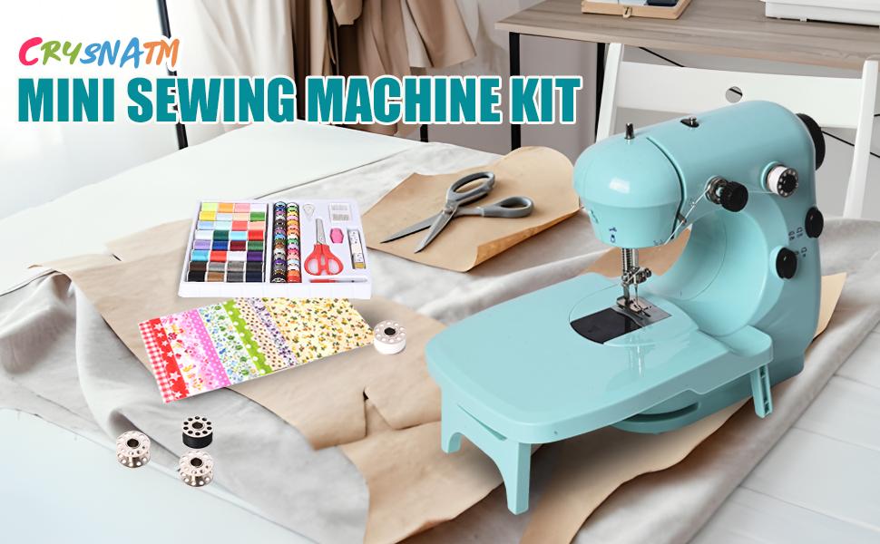 Sewing Machine for Beginners, Mini Sewing Machine for Kids & Adults with Large Extension Table, LED Light, 2 Speed Foot Pedal, Sewing Kit with 127 Accessories(Cyan)