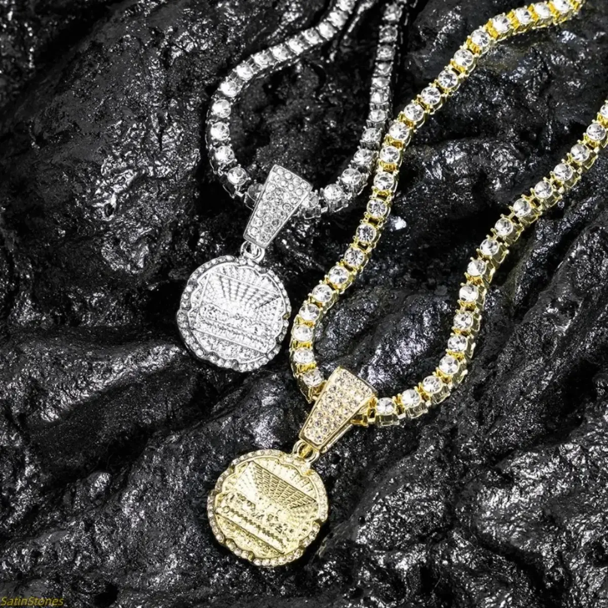 Last Supper Pendant Necklace & 4mm Iced-Out Tennis Chain - Men's Hip-Hop Jewelry, Dazzling Bling Urban Streetwear Gift for Him