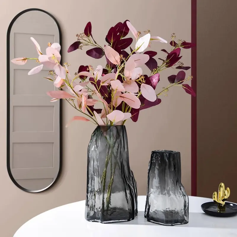 Ink-style bark rockery glass vase for living room and study table decoration, water-cultured trendy ornament for flower arrangement with a high-end feel..