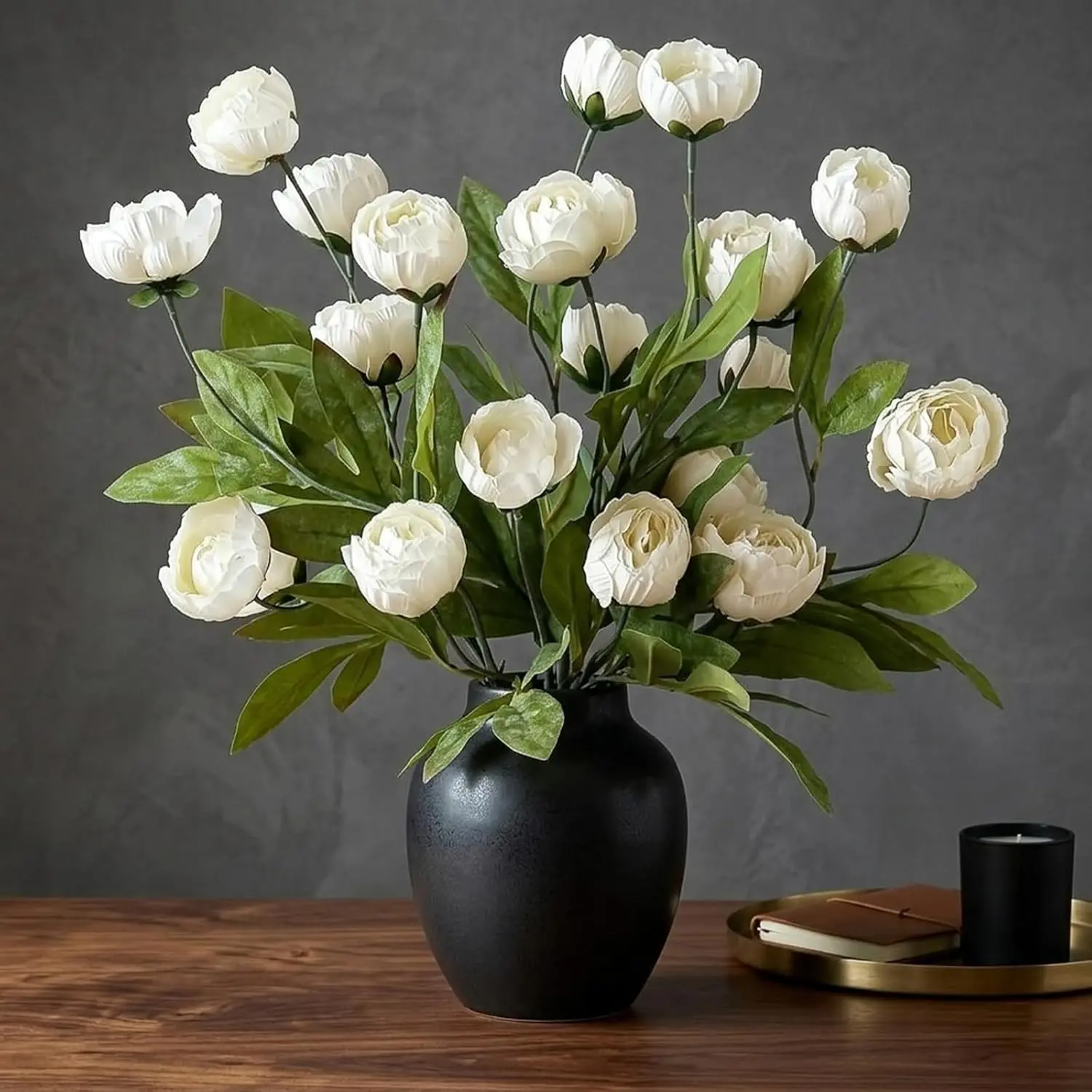 6pcs Artificial Silk Peony Vase Arrangements, Cream Fake Peonies, 24 Flower Heads, DIY Wedding Centerpiece, Home Party Table Decor, Decorative Fake Flowers, Artificial Floral Arrangements