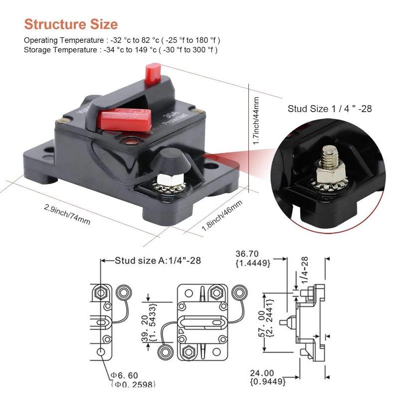60Amp/100Amp/200Amp/250Amp Circuit Breaker for Boat Trolling Motor Marine ATV Trailer Vehicles Stereo Audio Electronic Battery Solar System Inline Fuse with Manual Reset Switch Waterproof DC 12V-48V