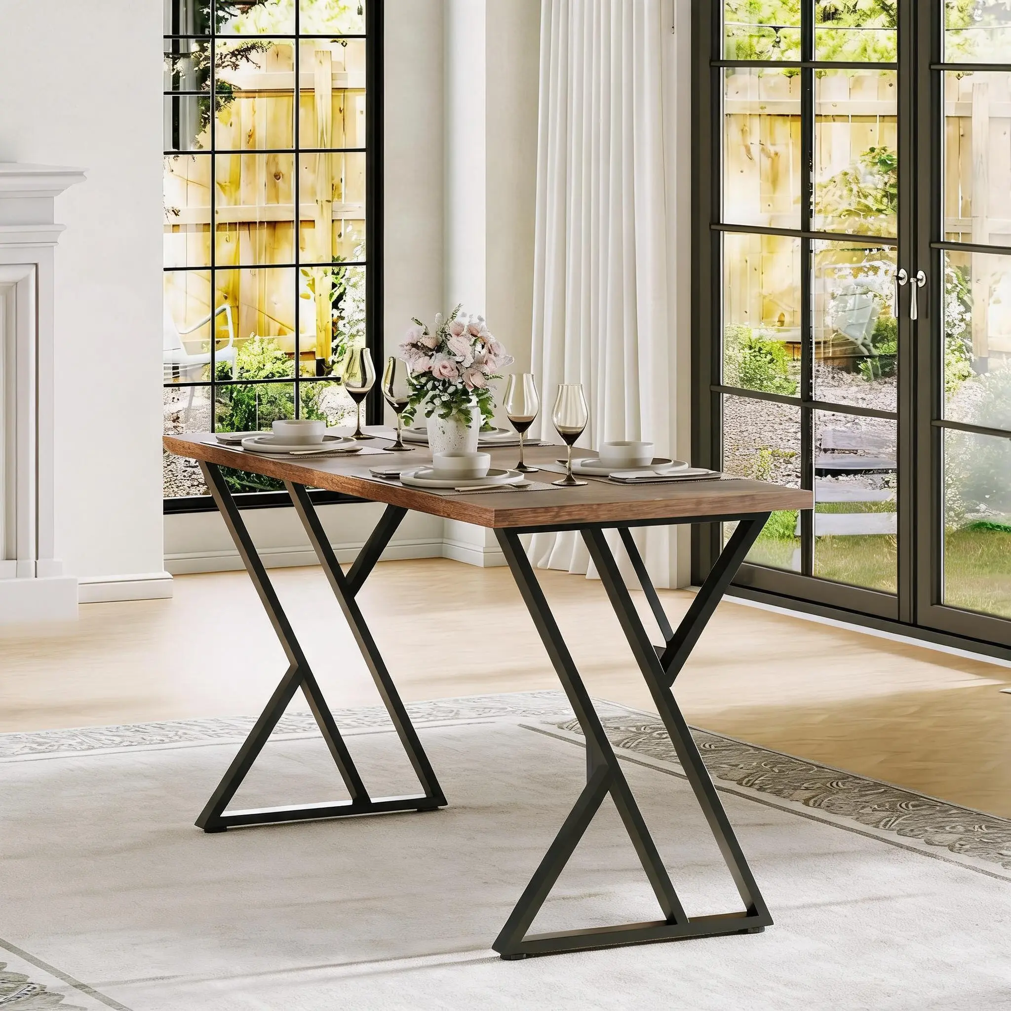 55 Inch Industrial Dining Table Modern Wood Kitchen Table for 4 People Space Saving Furniture for Small Apartment Home Office Waterproof