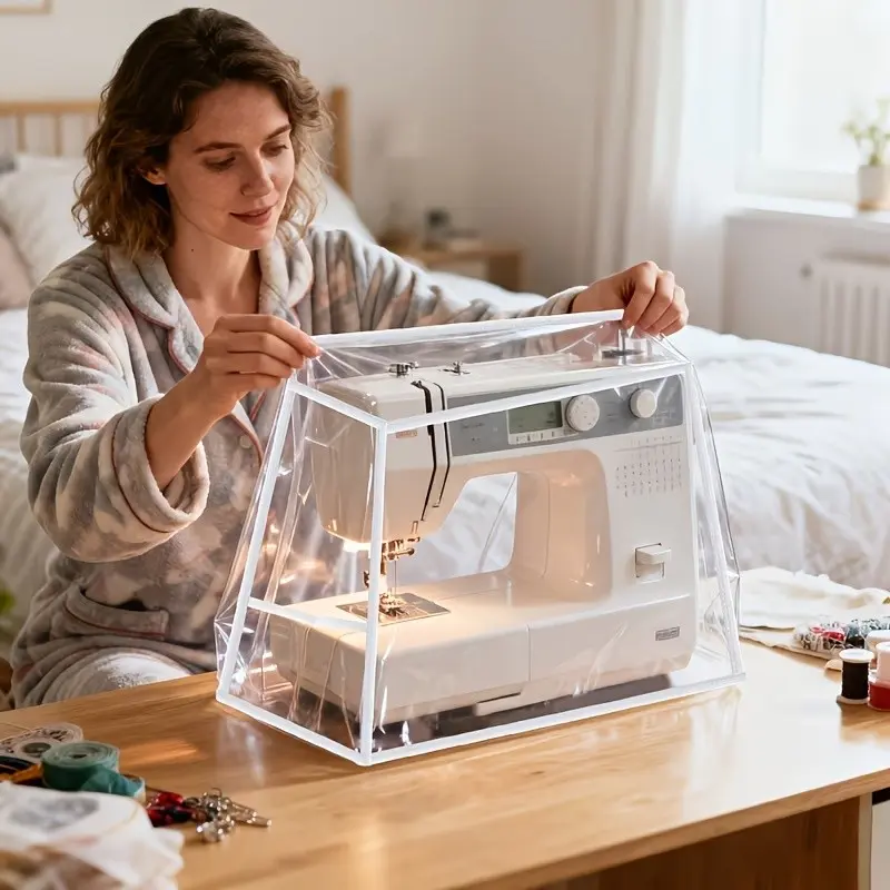 Durable PVC Transparent Sewing Machine Dust Cover, Protective Case for Home Sewing Equipment, Anti-Dust and Stain Storage Hood