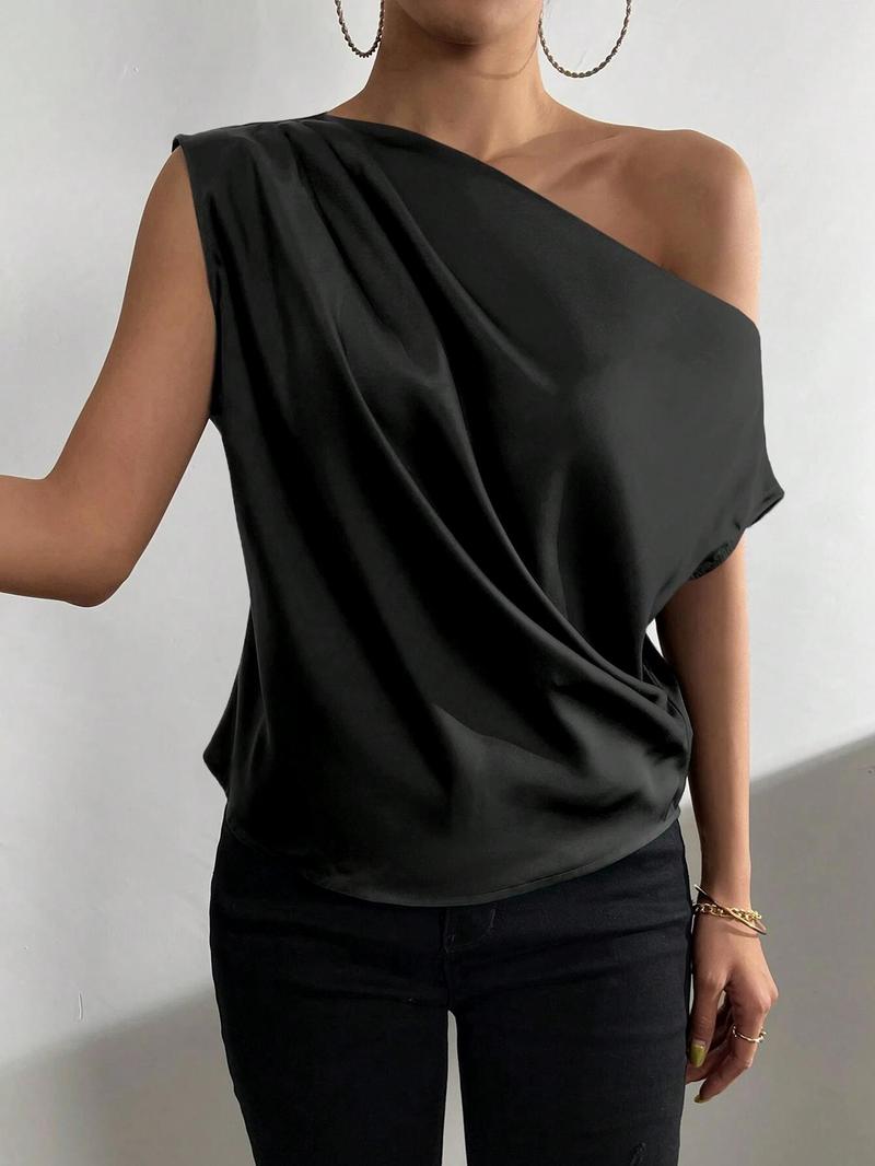 Women's Plain Blouse, Chic Casual One Shoulder Top for Daily Wear, Ladies Clothes for All Seasons