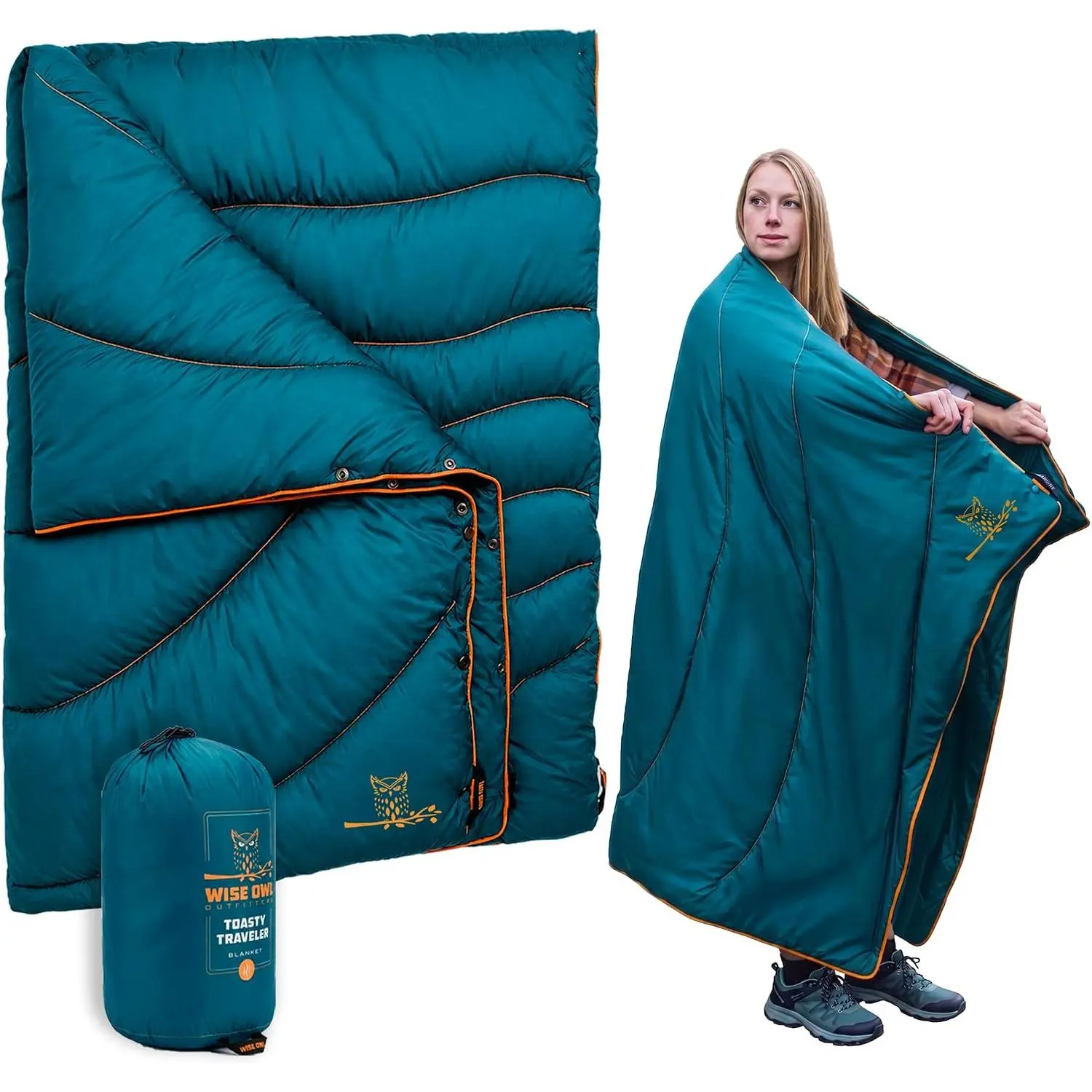 Camping Blanket, Packable Puffy Quilt for Backpacking | Woobie-Style Poncho, Cozy Warmth, , Compact Travel, Unfolds 6.5x4.5ft, Quick-Snap Clasps & Tie-Down Loops