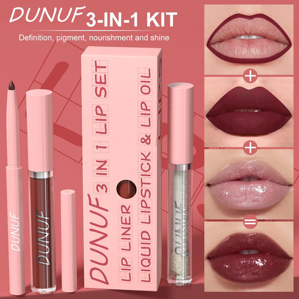 3PCS Nude Brown Lip Liner and Matte Lipstick Makeup Sets,3in1 Vegan Lipstick Lip Liner and Gloss Stain Set Long Lasting Waterproof labiales mate 24 horas originales matte largaduracion