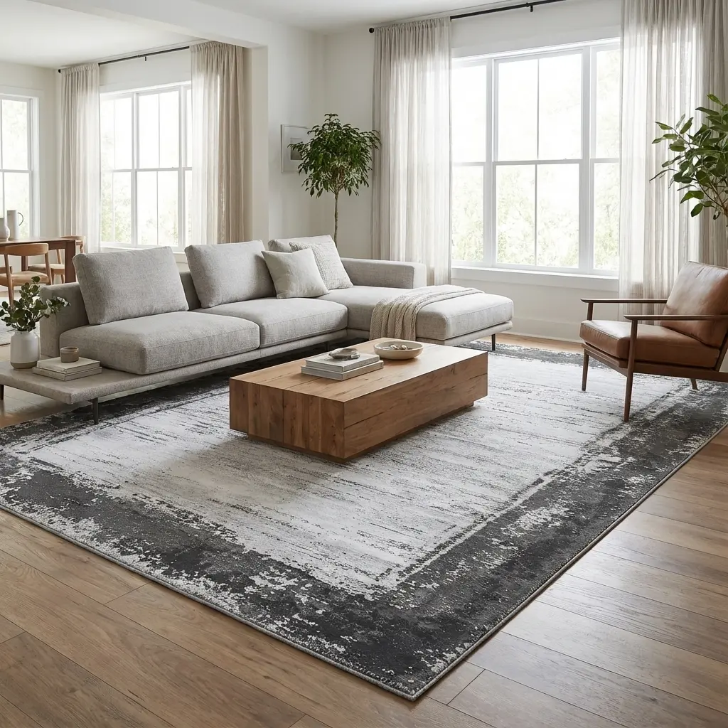 Modern Border Distressed tuff Rug Washable Soft Non Slip Carpet For Living Room Bedroom Abstract Minimalist Home Decor Pet Friendly Mat Kitchen Hallway Runner Rugs Low Pile Area Rug For Apartment Farmhouse Porch
