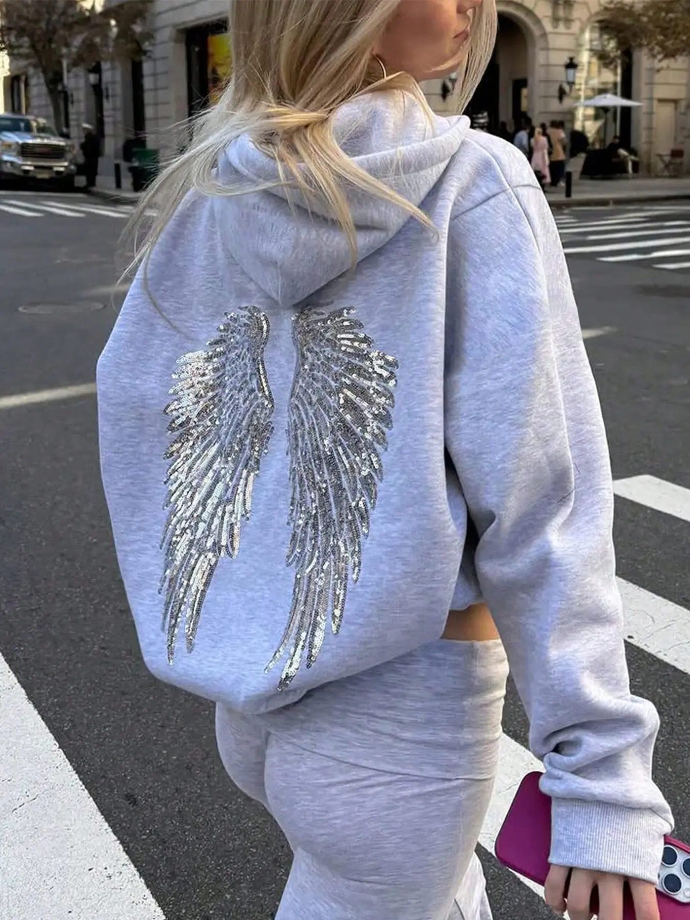 Women's Hooded Sweatshirt, Long Sleeve, Light Floral, Fashionable Streetwear, Casual Retro Style, Vintage, Perfect for Holidays, Simple Campus Look
