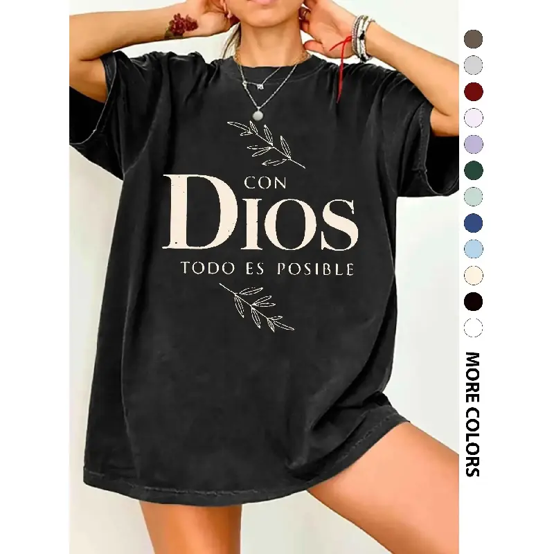 Women's Letter Print Round Neck Tee, Vintage Trendy Casual Drop Shoulder Short Sleeve Fitted T-shirt for Daily Wear, Ladies Summer Outfit, Everyday, Womenswear