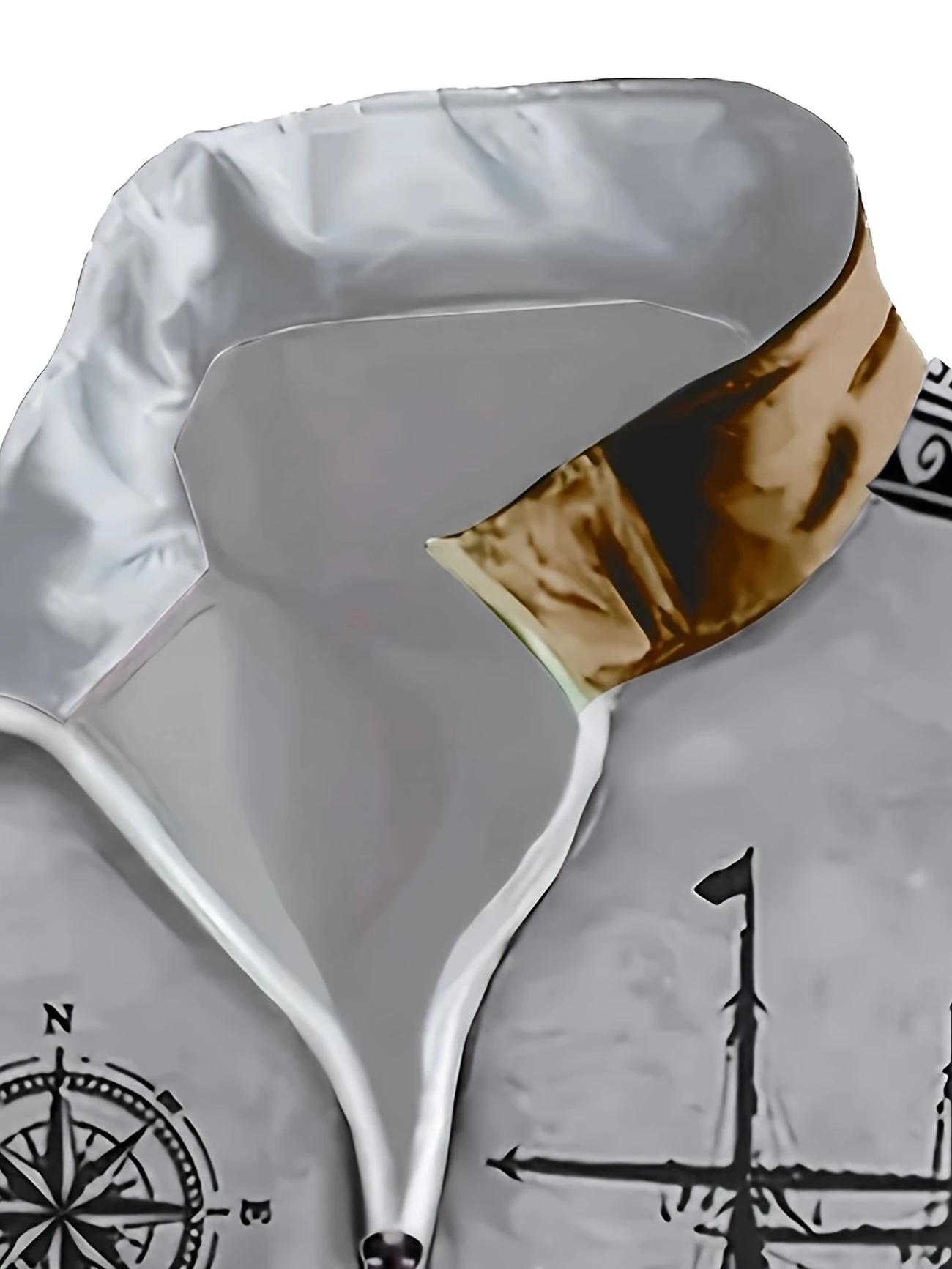 Autumn and winter vintage style sailboat print men's casual and comfortable long sleeved polo shirt Streetwear Collared Menswear