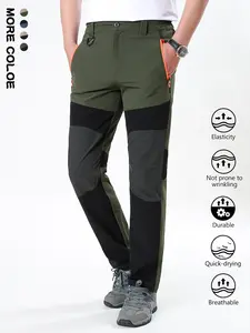 2026 New Arrival Men Outdoor Geometric Multi Panel Color Block Quick Dry Hiking Pants Stretch Water Resistant Mesh Reinforced Knee Orange Zip Side Pocket D-ring Hook Half Elastic Waist Straight Leg Trekking Trousers Camping Cycling Daily Outerwear 4 Color