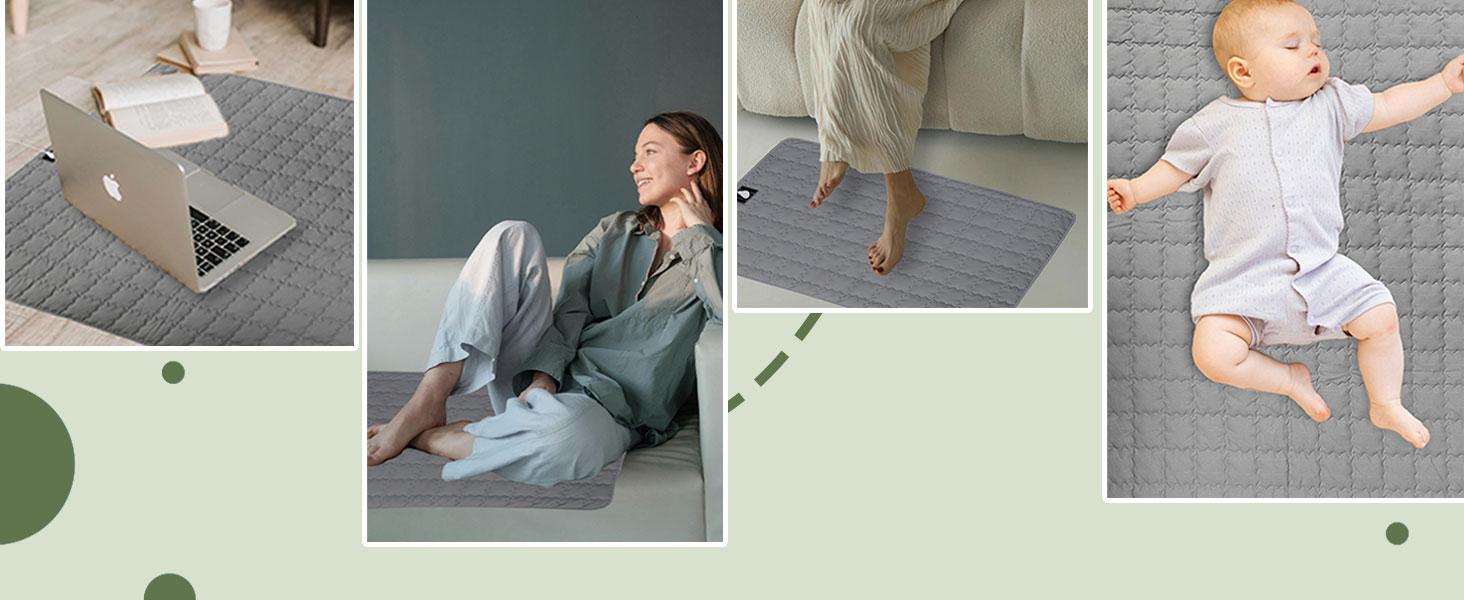 Grounding Mat Cotton Bed Pad Silver Fiber Quilted Grounded Play Mat 34.2x50 in Earth Connected Cloud Bedding with Cord