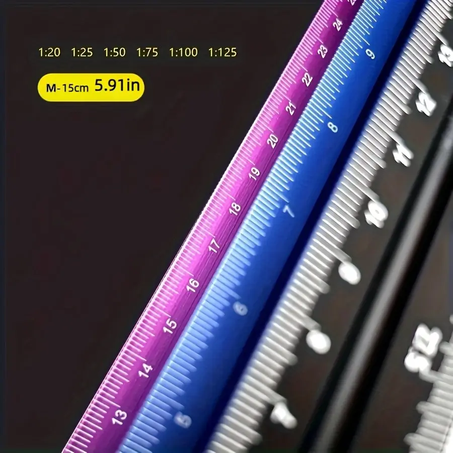 Aluminum Triangle Ruler Set, Multi-Sided Clear Scales, Colorful Protractor, Stable Design, 15cm Size, Ideal for Learning, Office, Drawing Tools