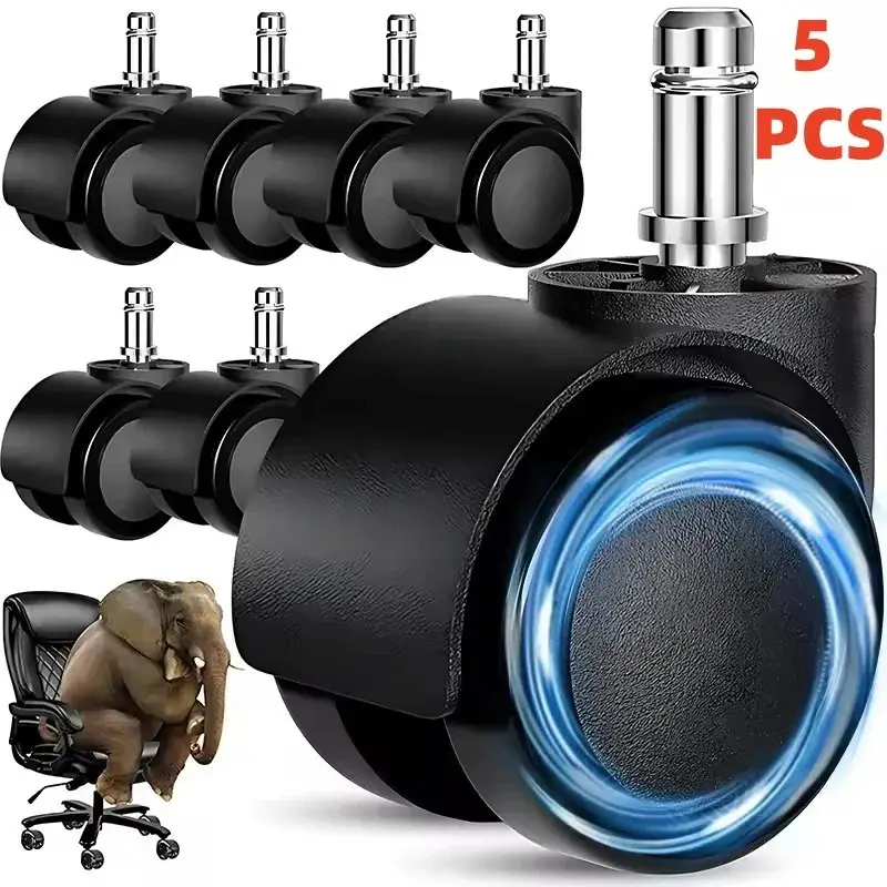 Office Chair Wheels, Universal 11x22mm, Smooth Silent, Suitable for Hardwood and Carpet, 5 Pieces Set, All Base, Casters