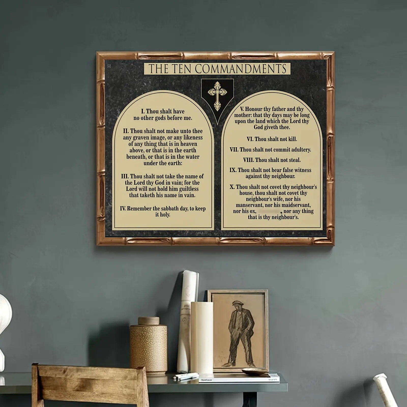 2d flat poster,Bible and Ten Commandments Canvas Art, 12x16inch - Christian Wall Decor, suitable for living room, bedroom, kitchen, bathroom, office, and cafe, inspirational wall decoration, perfect room ornament