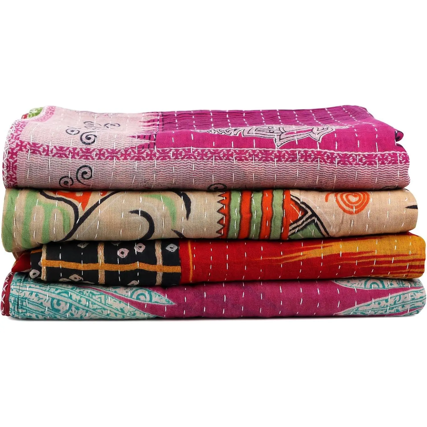 Indian Mix Lot Whole Sale Tribal Kantha Quilts Vintage Cotton Bed Cover Throw Old Assorted Patches Made Rally Vintage Assorted (Pack of 1)