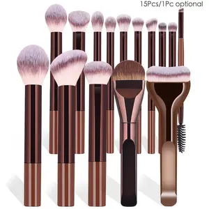 Complete 15-Piece Makeup Brush Set, Cosmetic Brushes, Includes Foundation, Highlighter, Blush, Powder, Nose Contour, Eyeshadow, Lash, Brow, Lip, Concealer Brushes