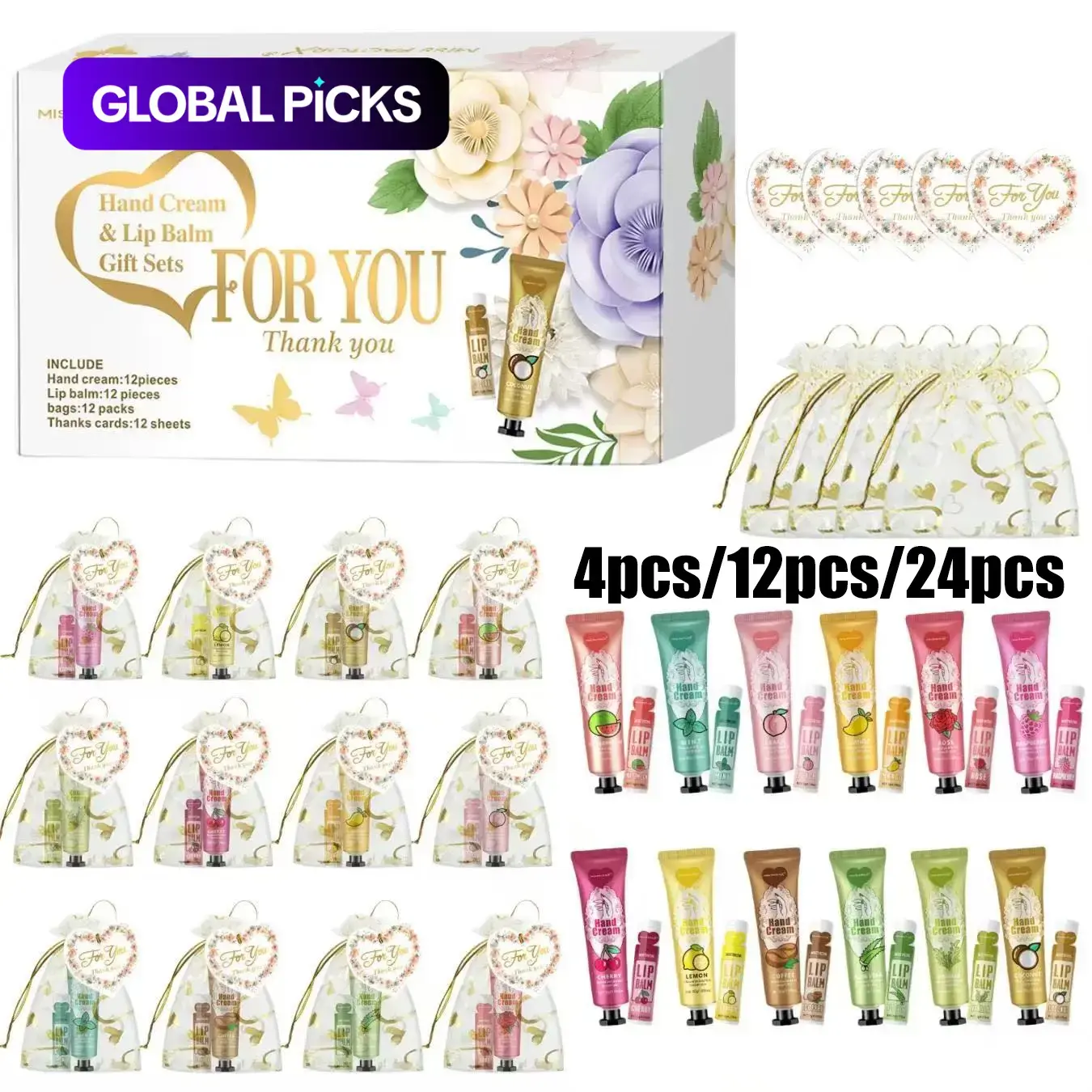 Christmas Gift Set Hand Cream and Lip Balm, Perfect for Valentine's Day, Mother's Day, Non-Toxic, Natural Ingredients, All Skin Types