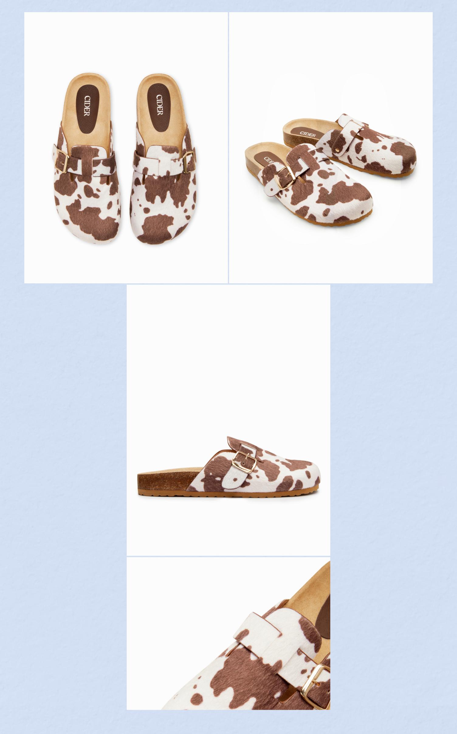 Cider COWHIDE PRINT FAUX SUEDE MULE FLATS