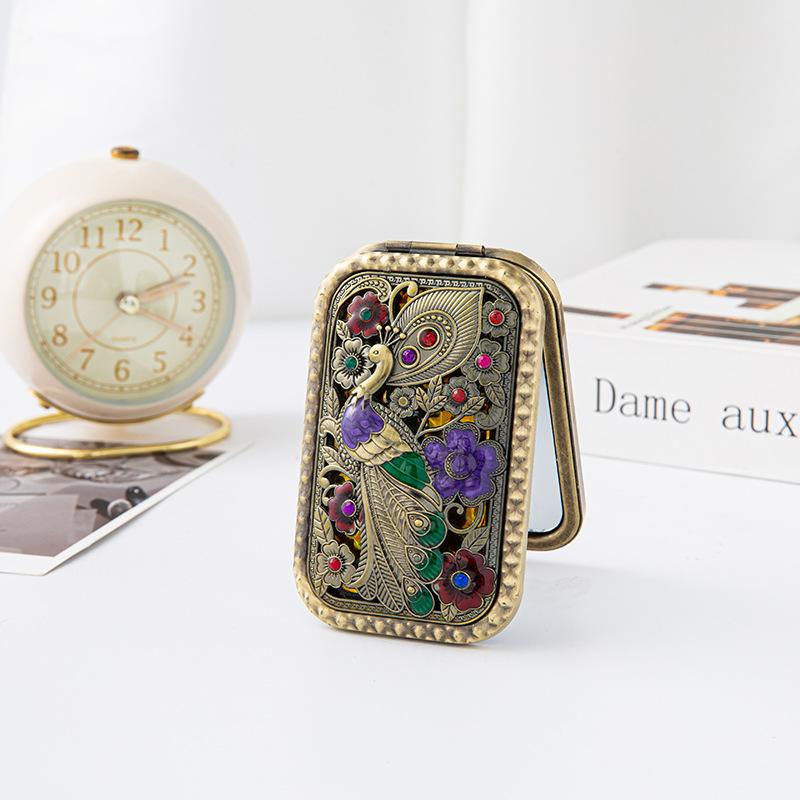 Aesthetic Retro Peacock Compact Mirror Double Sided Magnifying Portable Metal Folding Mirror Perfect Gift For Her