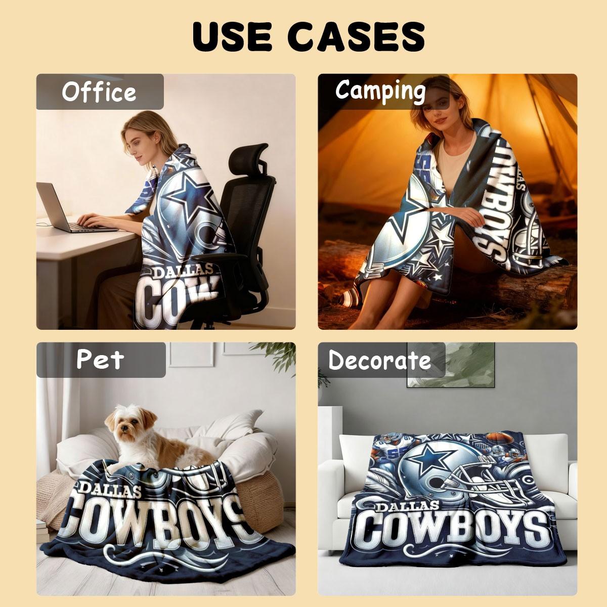 Dallas Cowboys American Football Flannel Blanket, Soft Lightweight Warm, Bedroom Holiday Decor, Bed Sofa Office Camping Travel Gift