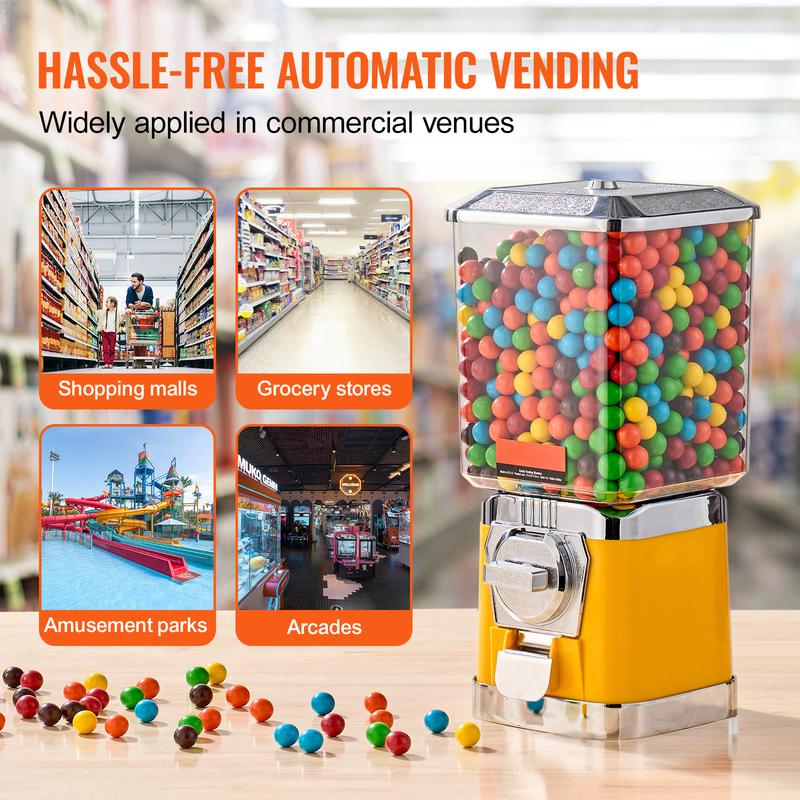 VEVOR 17/21/ 25inch H Gum Ball Machine Vending Machine Coin Bank Retro Candy Dispenser PC Blue/Yellow/Red