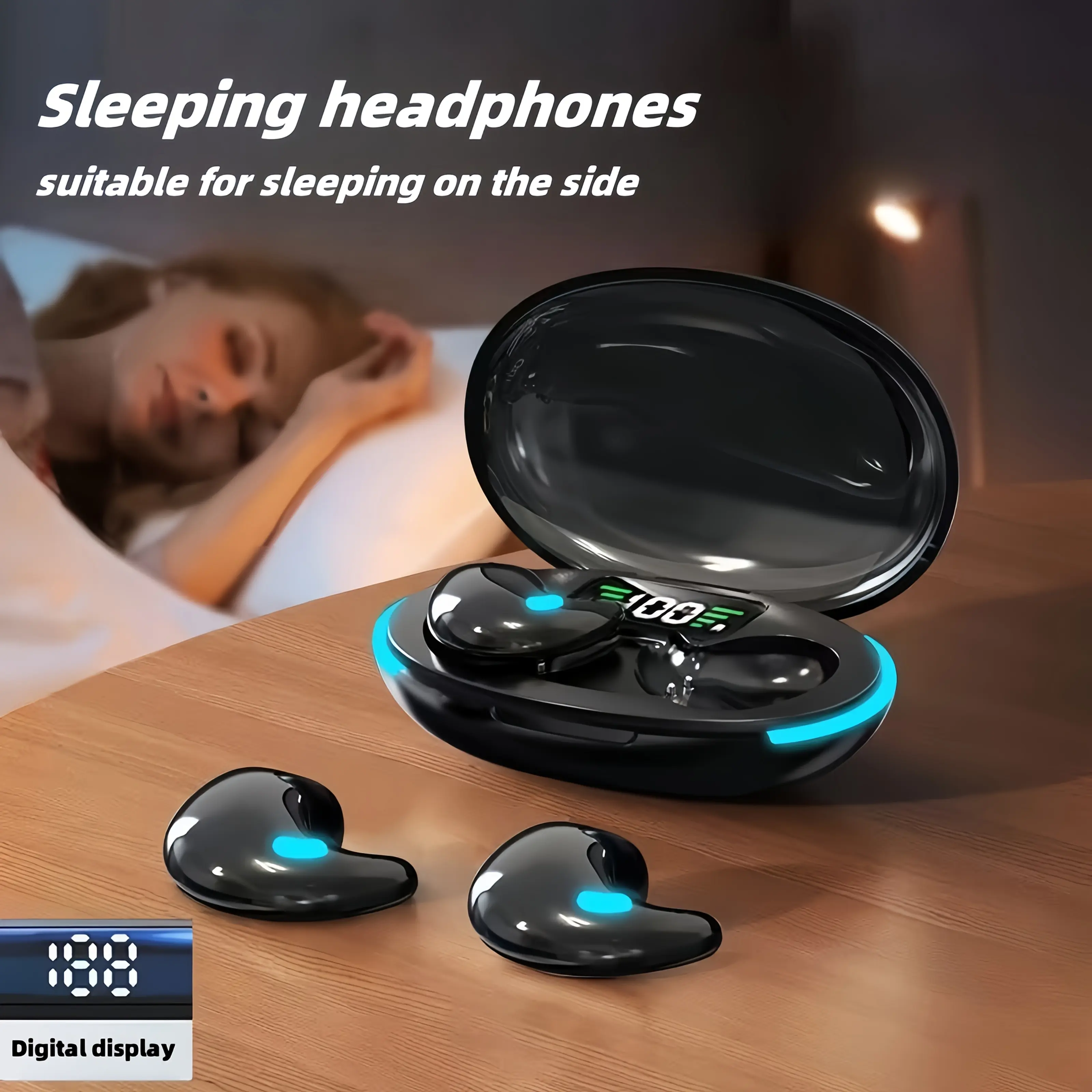 Sleep Headphones • Wireless Sleep Earbuds for Side Sleepers • Sleep Noise-Canceling Earbuds • Ultra-Thin Headphones • Smart Digital Display • Comfortable Invisible Sleep Earbuds