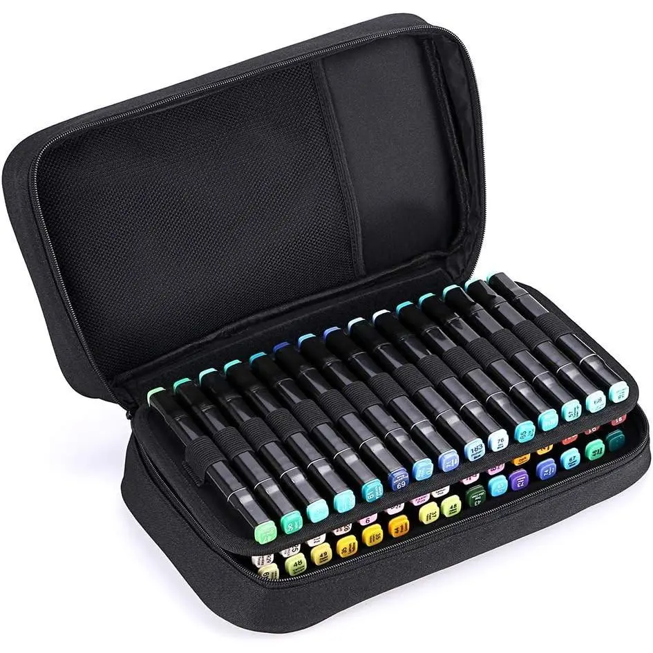 Art Marker Carrying Case Lipstick Organizer, 60 Slots Canvas Zippered Markers Storage for Touch Spectrum Noir Paint Sharpie Markers, Empty Wallet Only (Black)